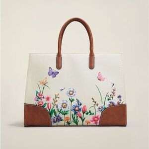 Floral Tote Bag with Brown Accents